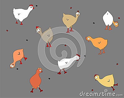 Ridiculous chickens background Vector Illustration