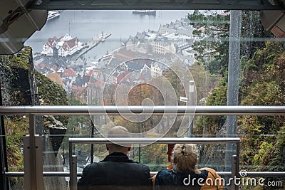 Riding the Floibanen funicular Editorial Stock Photo