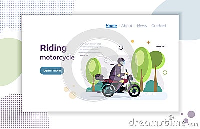 Riding motorbike website landing page cartoon vector Vector Illustration