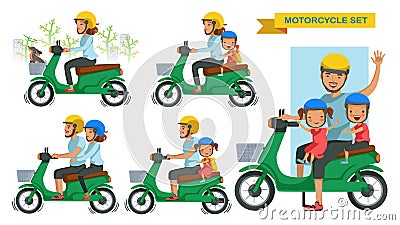 Riding motorcycle set Vector Illustration