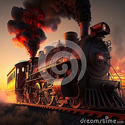 Riding the Rails, The Nostalgic Charm of Steam Locomotives, generative ai Stock Photo