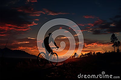 Riding into the twilight, a cyclist enjoys the tranquil evening ambiance Stock Photo