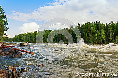 Riffle of raging torrent of wild Siberian Stock Photo