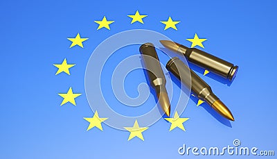 Rifle bullets on the flag of the European Union Stock Photo