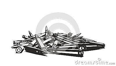 Rifle bullets over white background Vector Illustration
