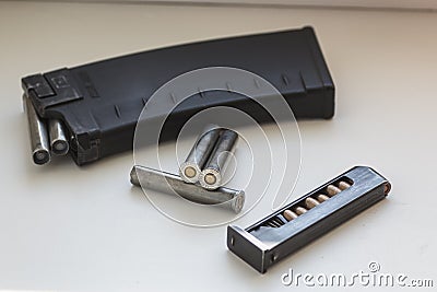 Rifle and pistol bullets Stock Photo