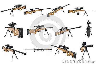 Rifle sniper beige weapon set Stock Photo