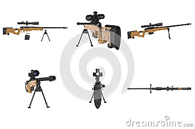 Rifle sniper weapon equipment set Stock Photo