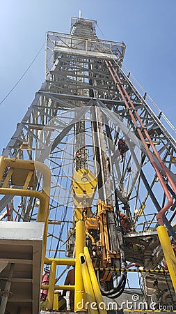 Rig drilling offshore Jack up derrick Stock Photo