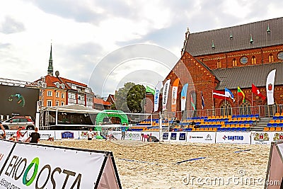 Riga Beach Volleyball Week took place on the Dome square where sand pads are equipped, Riga Editorial Stock Photo