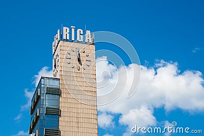 Riga central train station tower Editorial Stock Photo