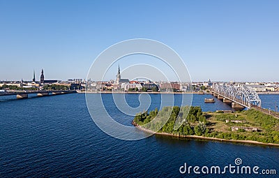 Riga city with old town, bridges and river Daugava Editorial Stock Photo