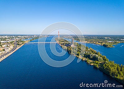 Riga city with old town, bridges and river Daugava Editorial Stock Photo