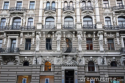 Riga, Elizabetes 33 Art Nouveau and eclecticism. Editorial Stock Photo