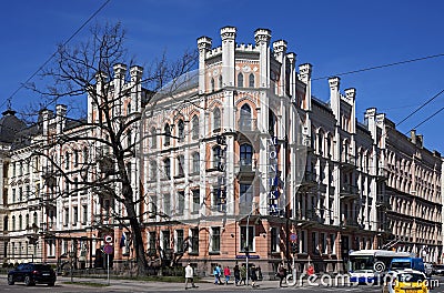 Riga, Elizabetes 21, a historical building with elements of Gothic revival and eclecticism Editorial Stock Photo