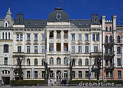 Riga, Elizabetes 19, a historical building with elements of neoclassicism and eclecticism Editorial Stock Photo