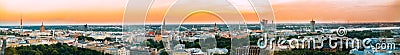 Riga, Latvia. Aerial View Panorama Cityscape At Sunset. TV Tower Stock Photo