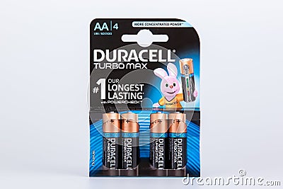 Riga, Latvia - April 18, 2017: Pack of Duracell Batteries Editorial Stock Photo