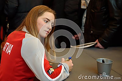 Daniela Vismane, team Latvia. Members of Team Latvia for FedCup , during meeting with fans before World Group II First Round games Editorial Stock Photo