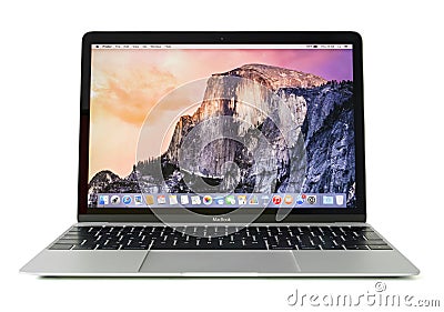 RIGA, LATVIA - December 29, 2016: 12-inch Macbook laptop computer isolated on white. Editorial Stock Photo