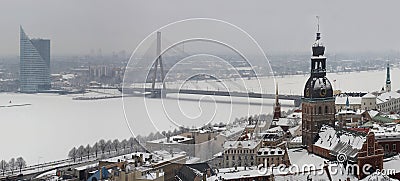 Riga, Latvia, Doms on winter, view (panorama) from St.Peter's Church Stock Photo