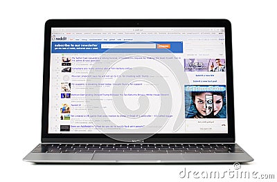 RIGA, LATVIA - February 06, 2017: social media site reddit.com on 12-inch Macbook laptop computer. Editorial Stock Photo