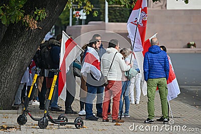 Riga, Latvia - October 17, 2020: Rally of solidarity with Belarus for the liberation of Belarus. The demand for freedom of speech Editorial Stock Photo