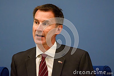 Jeremy Hunt, Minister of Foreign Affairs of United Kingdom arrives to Official State Visit with Edgars Rinkevics, Minister of For Editorial Stock Photo