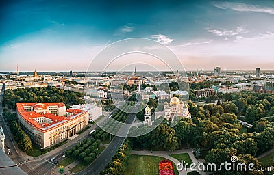 Riga, Latvia. Riga Cityscape. Top View Of Buildings Ministry Of Editorial Stock Photo