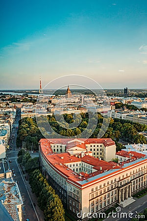 Riga, Latvia. Riga Cityscape. Top View Of Buildings Ministry Of Editorial Stock Photo