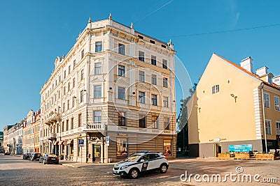 Riga, Latvia. Road Police Car in Parking On Jekaba Street In Old Editorial Stock Photo