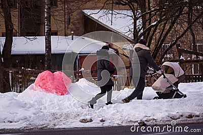 Snow figure created as a heart symbol to mark Valentine`s day Editorial Stock Photo