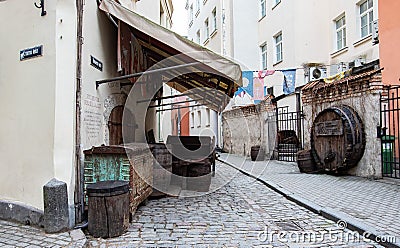 Riga old city 2021 with flag Editorial Stock Photo