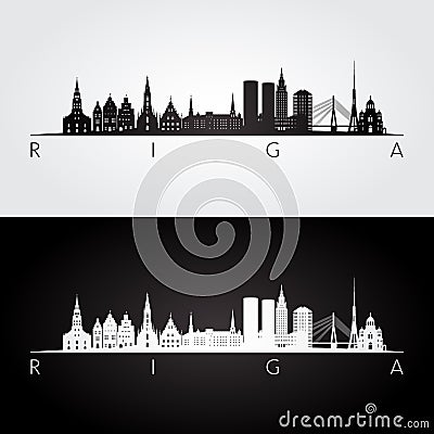 Riga skyline and landmarks silhouette Vector Illustration