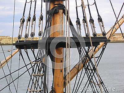 Rigging of Old Sailing Ship Stock Photo