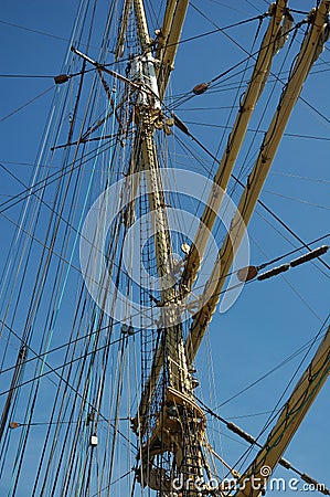 Rigging of a sailing ship `Kruzenshtern` Stock Photo