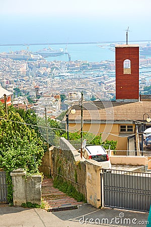 Righi districtand panorama of Genoa Stock Photo