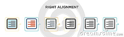 Right alignment vector icon in 6 different modern styles. Black, two colored right alignment icons designed in filled, outline, Vector Illustration