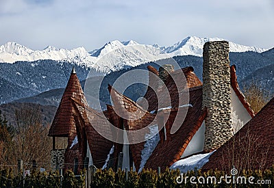 Fairytale clay castle of Porumbacu village in the winter Editorial Stock Photo