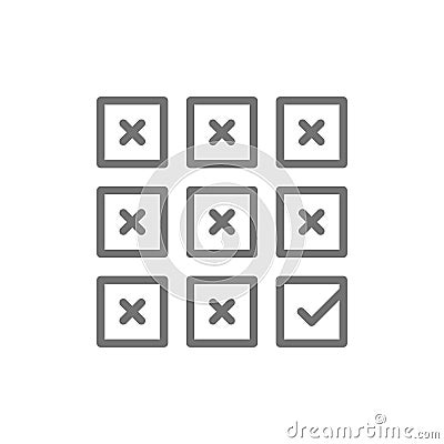 Right choice, check mark on ballot, checklist line icon. Vector Illustration