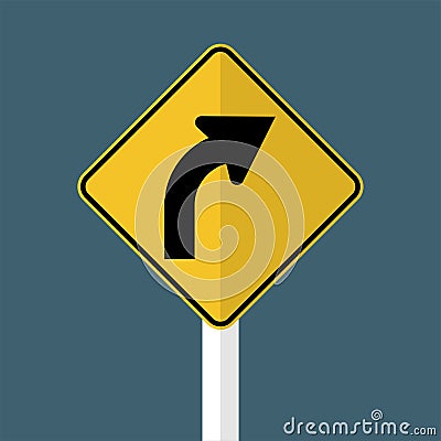 Right Curve Ahead Sign Vector Illustration