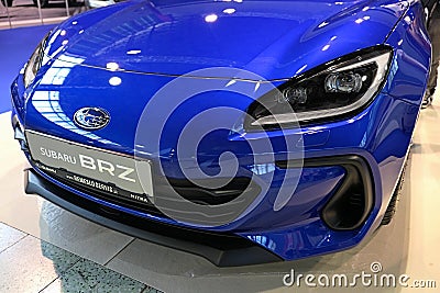 Right front view of modern 2+2 fastback coupe japanese sports car Subaru BRZ Editorial Stock Photo