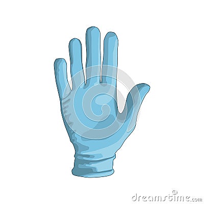 Right hand in a blue glove. wave five Stock Photo