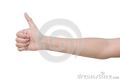 Right hand a woman show the good/like, commend sign. isolated on white background Stock Photo