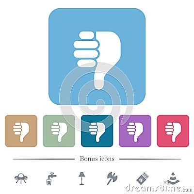 Right handed thumbs down solid flat icons on color rounded square backgrounds Vector Illustration