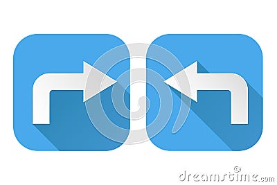 Right and left arrows. Turning square blue signs Vector Illustration