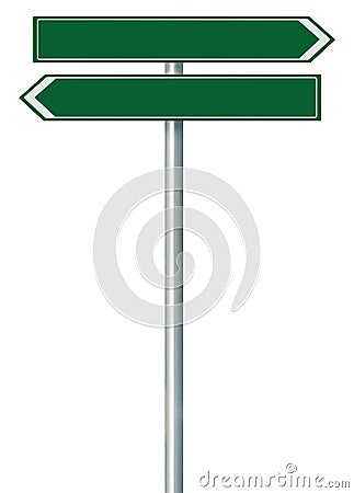 Right left road route direction pointer this way sign, green green isolated roadside signage, white traffic arrow frame roadsign Stock Photo