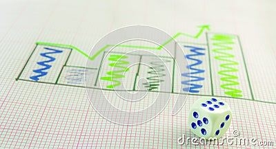 Right peak histogram and 6 dice Stock Photo