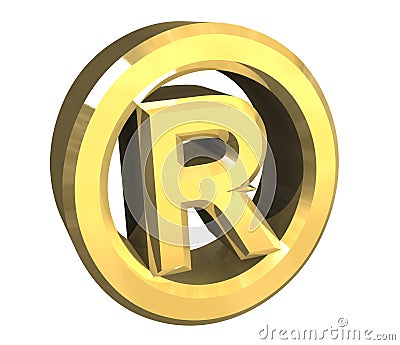 Right reserved symbol in gold - 3d Stock Photo