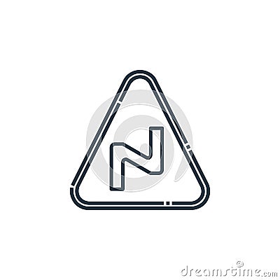 right reverse bend vector icon isolated on white background. Outline, thin line right reverse bend icon for website design and Vector Illustration
